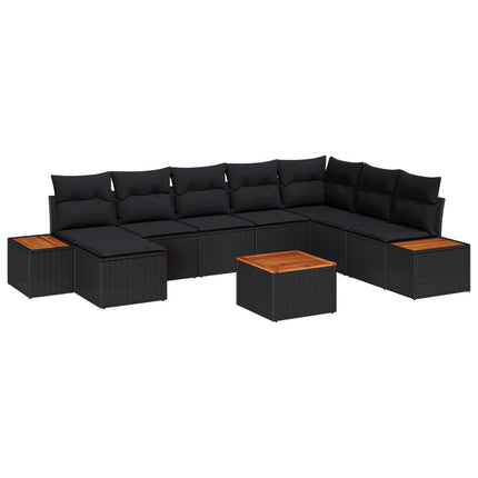 Trädgårdsoffset 9 st 8-Antal sittplatser Svart Polyrattan
