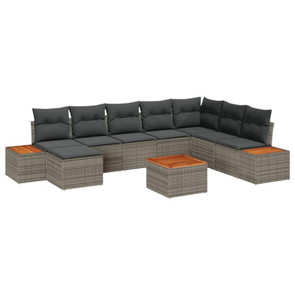 Trädgårdsoffset med kudde med lagring 9 pcs Grå Polyrattan