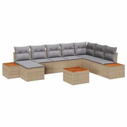 Trädgårdsoffset med kudde 9 pcs Beige och Ljusgrå Polyrattan