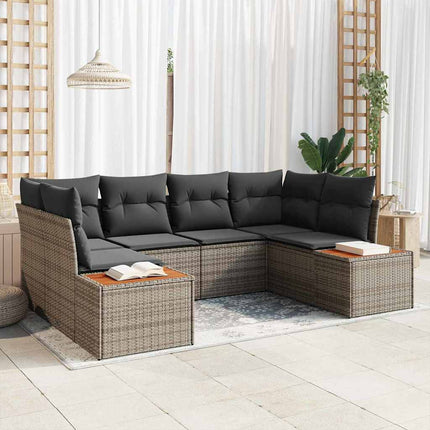Trädgårdsoffset med kudde med lagring 6 pcs Grå Polyrattan