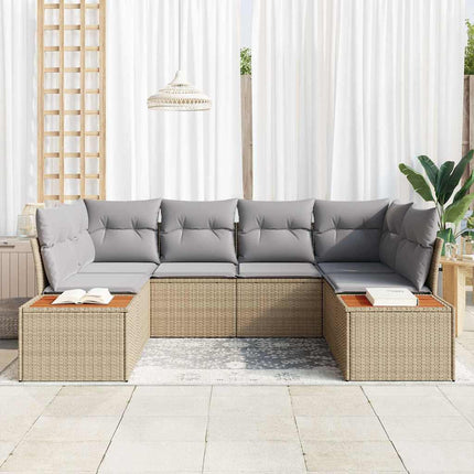 Trädgårdsoffset med kudde 6 pcs Beige och Ljusgrå Polyrattan