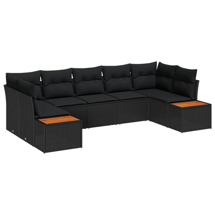 Trädgårdsoffset med kudde med lagring 7 pcs Svart Polyrattan