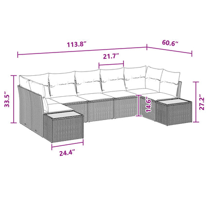 Trädgårdsoffset 7 st 7-Antal sittplatser Svart Polyrattan