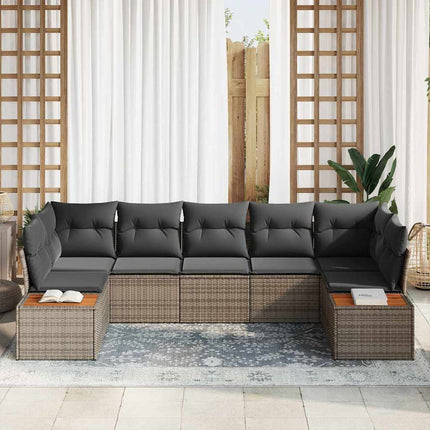 Trädgårdsoffset med kudde med lagring 7 pcs Grå Polyrattan
