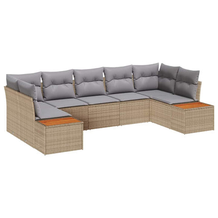 Trädgårdsoffset med kudde 7 pcs Beige och Ljusgrå Polyrattan