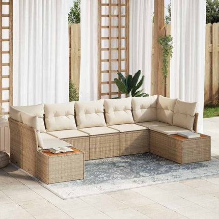Trädgårdsoffset 7 pcs Beige och gräddfärgad Polyrattan