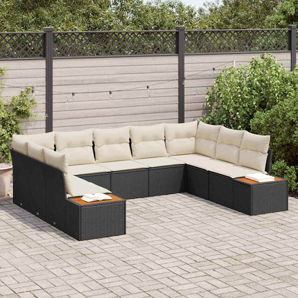 Trädgårdsoffset med kudde 5 pcs Svart och kräm Polyrattan