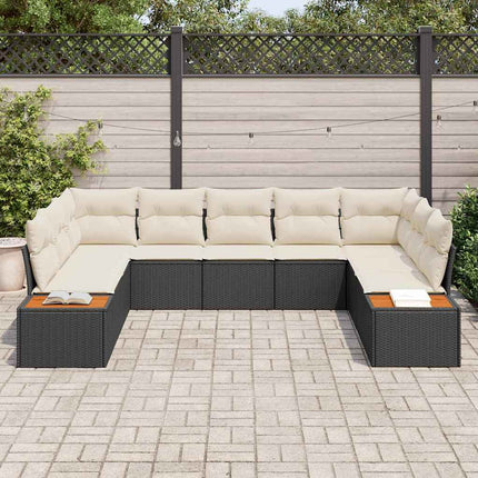 Trädgårdsoffset med kudde 5 pcs Svart och kräm Polyrattan