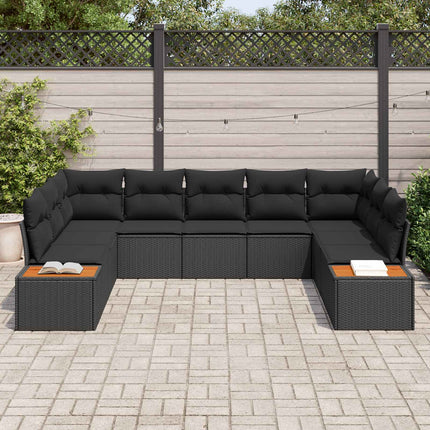 Trädgårdsoffset med kudde med lagring 5 pcs Svart Polyrattan