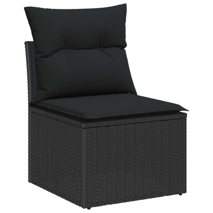 Trädgårdsoffset med kudde med lagring 5 pcs Svart Polyrattan