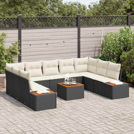 Trädgårdsoffset med kudde 5 pcs Svart och kräm Polyrattan