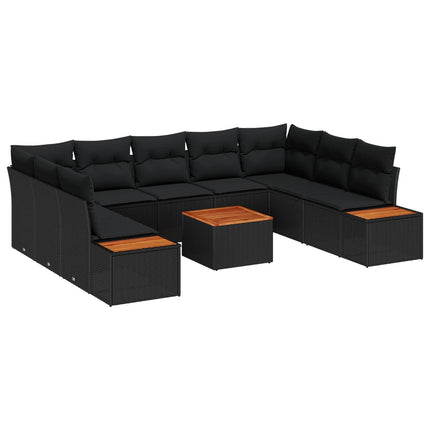 Trädgårdsoffset med kudde med lagring 5 pcs Svart Polyrattan