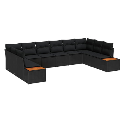 Trädgårdsoffset 10 st 10-Antal sittplatser Svart Polyrattan