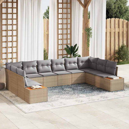 Trädgårdsoffset med kudde 10 pcs Beige och Ljusgrå Polyrattan