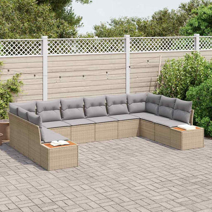 Trädgårdsoffset med kudde 10 pcs Beige och Ljusgrå Polyrattan