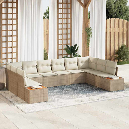 Trädgårdsoffset 10 pcs Beige och gräddfärgad Polyrattan