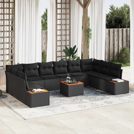 Trädgårdsoffset med kudde med lagring 10 pcs Svart Polyrattan