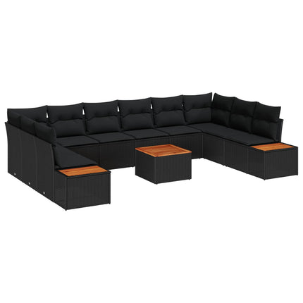 Trädgårdsoffset med kudde med lagring 10 pcs Svart Polyrattan
