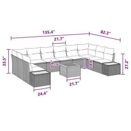 Trädgårdsoffset 10 st 10-Antal sittplatser Svart Polyrattan
