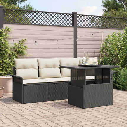 Trädgårdsoffset med kudde med lagring 5 pcs Svart Poly Rattan