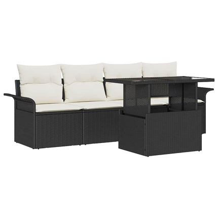 Trädgårdsoffset med kudde med lagring 5 pcs Svart Poly Rattan