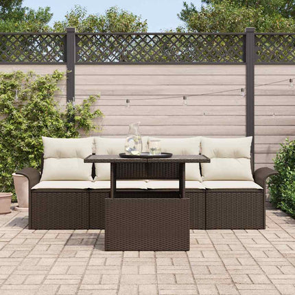 Trädgårdsoffset med kudde med lagring 5 pcs Brun Poly Rattan