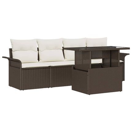 Trädgårdsoffset med kudde med lagring 5 pcs Brun Poly Rattan