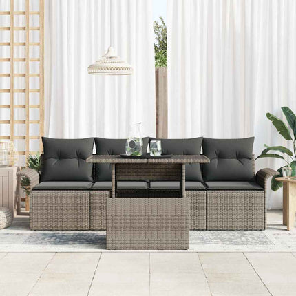 Trädgårdsoffset med kudde med lagring 5 pcs Grå Poly Rattan