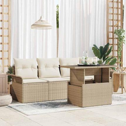 Trädgårdsoffset med kudde med lagring 5 pcs Beige Poly Rattan