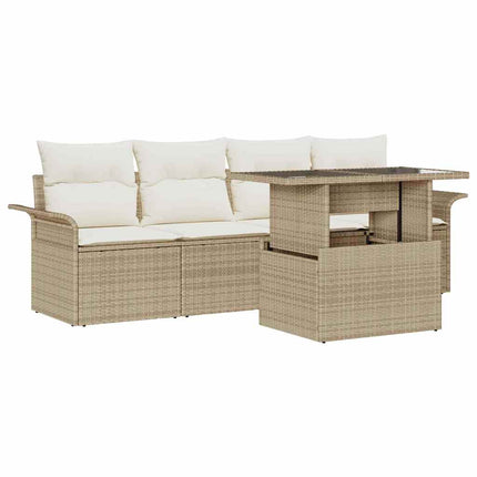 Trädgårdsoffset med kudde med lagring 5 pcs Beige Poly Rattan