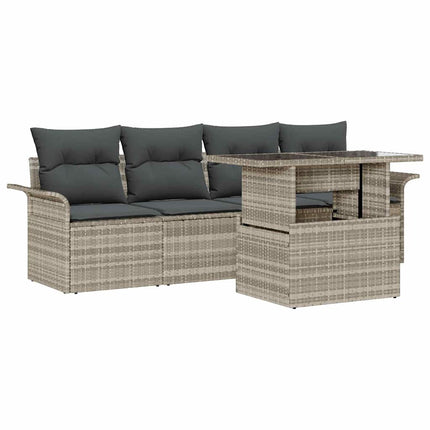 Trädgårdsoffset med kudde med lagring 5 pcs Ljusgrå Poly Rattan