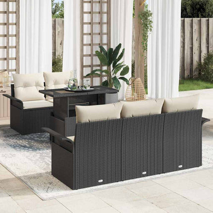 Trädgårdsoffset 6 st Svart [Syntetisk]: Poly Rattan