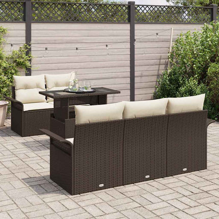 Trädgårdsoffset med kudde med lagring 6 pcs Brun Poly Rattan