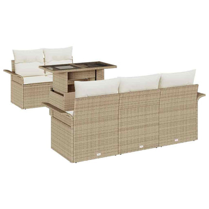 Trädgårdsoffset med kudde med lagring 6 pcs Beige Poly Rattan