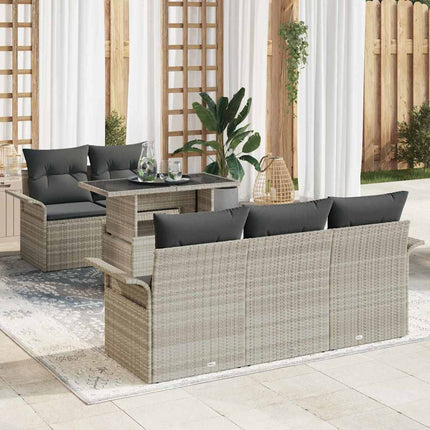 Trädgårdsoffset med kudde med lagring 6 pcs Ljusgrå Poly Rattan