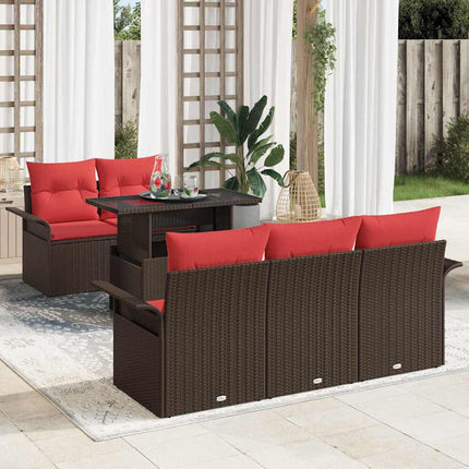 Trädgårdsoffset med kudde med lagring 6 pcs Brun Poly Rattan