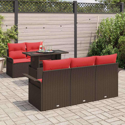 Trädgårdsoffset med kudde med lagring 6 pcs Brun Poly Rattan