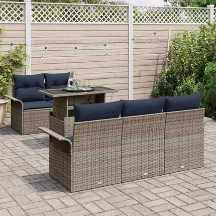 Trädgårdsoffset med kudde med lagring 6 pcs Grå Poly Rattan