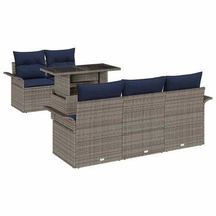 Trädgårdsoffset med kudde med lagring 6 pcs Grå Poly Rattan