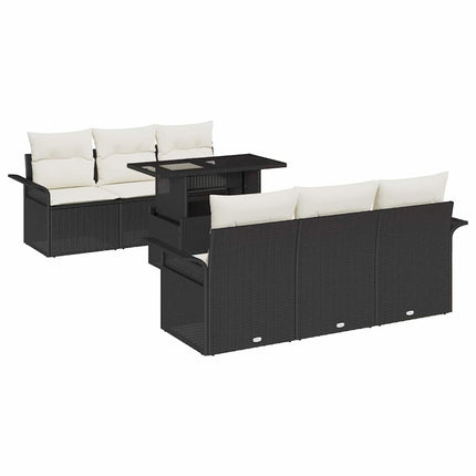 Trädgårdsoffset med kudde med lagring 7 pcs Svart Poly rattan
