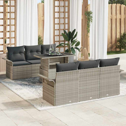 Trädgårdsoffset med kudde med lagring 7 pcs Ljusgrå Poly Rattan