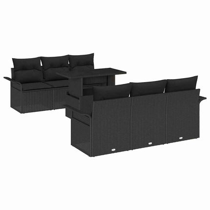 Trädgårdsoffset med kudde med lagring 7 pcs Svart Poly Rattan