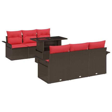 Trädgårdsoffset med kudde med lagring 7 pcs Brun Poly Rattan