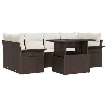 Trädgårdsoffset med kudde med lagring 7 pcs Brun Poly rattan