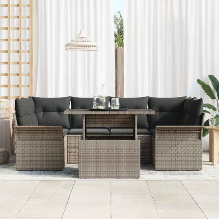 Trädgårdsoffset 7 st Grå [Syntetisk]: Poly Rattan