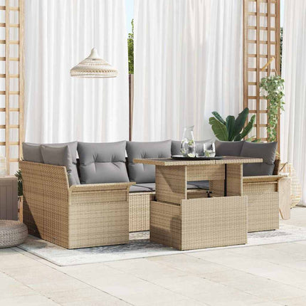 Trädgårdsoffset 7 st Beige [Syntetisk]: Poly Rattan
