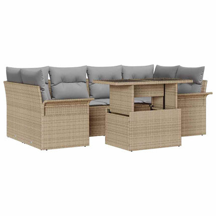Trädgårdsoffset 7 st Beige [Syntetisk]: Poly Rattan