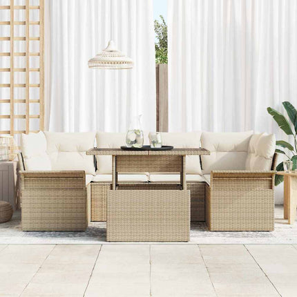 Trädgårdsoffset med kudde med lagring 7 pcs Beige Poly Rattan