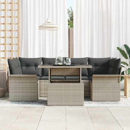 Trädgårdsoffset med kudde med lagring 7 pcs Ljusgrå Poly rattan