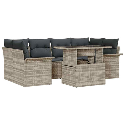 Trädgårdsoffset med kudde med lagring 7 pcs Ljusgrå Poly rattan